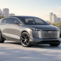 Audi A2 électrique de nouvelle génération, présentée sous forme de concept compact au design futuriste, illustrant le positionnement premium et efficient de la citadine électrique Audi attendue pour 2027.