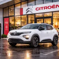 SUV électrique Citroën ë-C3 Aircross stationné devant une concession, illustrant la baisse de prix et la démocratisation des véhicules électriques familiaux en France.