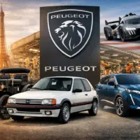 histoire de la marque Peugeot avec modèles emblématiques et logo du constructeur