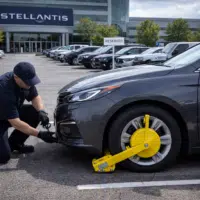 voiture avec sabot sur parking entreprise Stellantis