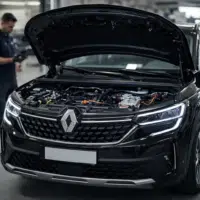 renault austral hybride dans un atelier avec capot ouvert rappel constructeur