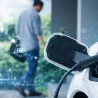 voiture électrique en recharge illustrant la transition énergétique et la réduction de la consommation de pétrole
