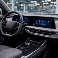 Intérieur de voiture moderne avec tableau de bord et écrans numériques