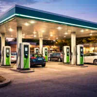 Ancienne station-service convertie en station de recharge électrique