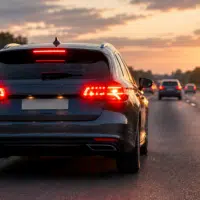 voiture avec feux stop clignotants lors d’un freinage d’urgence