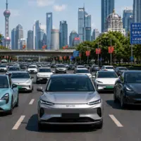voitures électriques circulant dans une grande ville chinoise