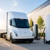 Tesla Semi en recharge dans un dépôt logistique