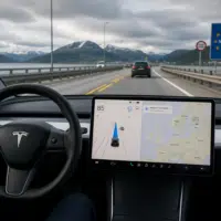 Tesla utilisant la conduite assistée sur route européenne