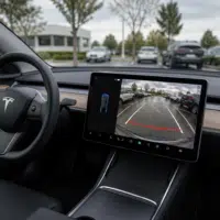 Tesla avec caméra de recul affichée sur l’écran central