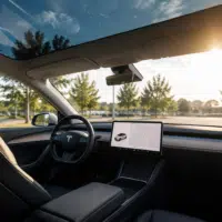 intérieur de Tesla avec toit panoramique sous forte chaleur