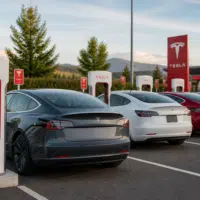 station Tesla Supercharger avec plusieurs voitures en charge