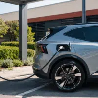 Voiture électrique branchée à une borne de recharge publique
