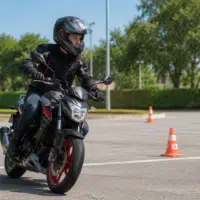 Jeune conducteur passant le permis A1 sur une moto 125
