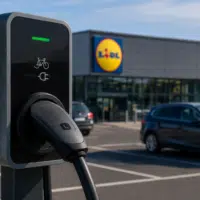 Prise électrique pour vélo électrique sur un parking Lidl