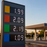 Panneau d'affichage des prix des carburants devant une station-service française