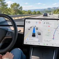 Tableau de bord Tesla affichant le système de conduite FSD