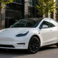 SUV électrique compact blanc en recharge, offensive commerciale estivale